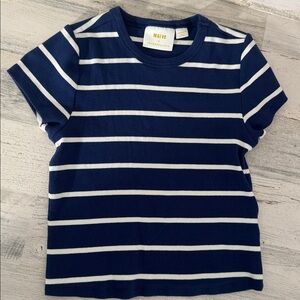 Anthropologie‎ Blue and White Striped Short Sleeve Tee - Medium